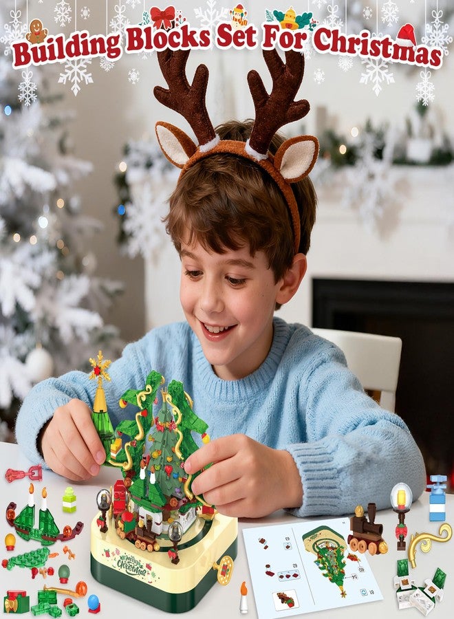 spring flower SpringFlower 594 PCS Christmas Tree Building Block Set, Rotating Music Box Christmas Building Block Tree for Boys Girls Adults, Xmas Gifts Decorations for Kids Adults Teens,Green - Image 5